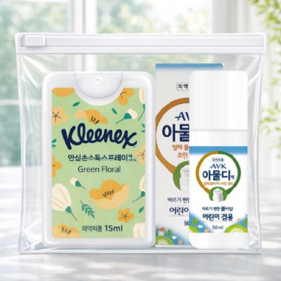 크리넥스 안심소독스프레이+아물디 모기약2종세트(브생건 지퍼백)