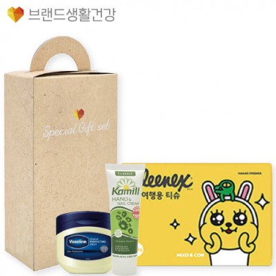 브생건621호 3종세트(카밀 핸드크림+바세린 퓨어스킨 젤리+크리넥스 카카오티슈)