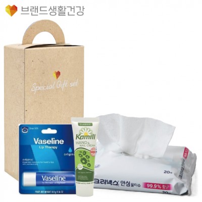 브생건653호 3종세트(카밀 핸드크림+바세린 립밤 테라피+크리넥스 안심99.9% 항균물티슈)