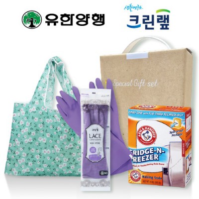 친환경스위트홈세트82호(암앤해머냉장고탈취제+크린랩레이스고무장갑+특대형접이식시장가방)