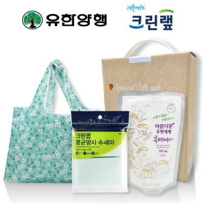 친환경스위트홈세트72호(특대형접이식시장가방+유한양행주방세제+크린랩항균망사수세미)