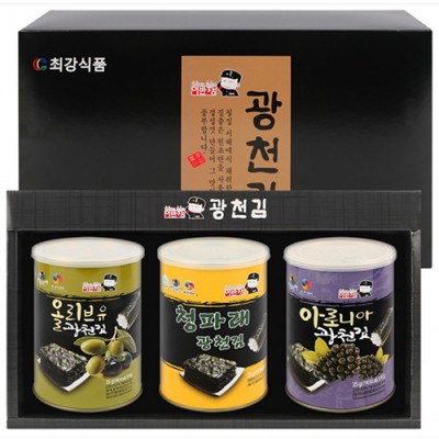 아로니아 올리브유 청파제 광천 김 캔김 3개, 사은품 추석 설날 명절 선물 답례품 판촉 기프트 김세트