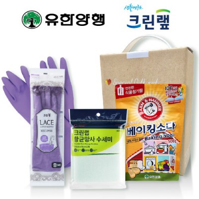 친환경스위트홈세트74호(암앤해머베이킹소다+크린랩레이스고무장갑+크린랩항균망사수세미)