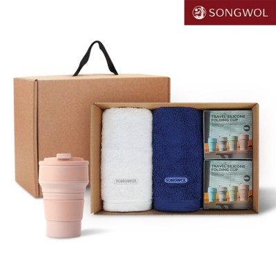 송월타올 리빙 기프트세트 34 (40수포인트타올 200g 2P + 실리콘텀블러500ml 2P)