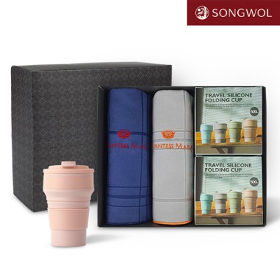 송월타올 리빙 기프트세트 24 (CM모던체크스포츠타올 2P + 실리콘텀블러500ml 2P)