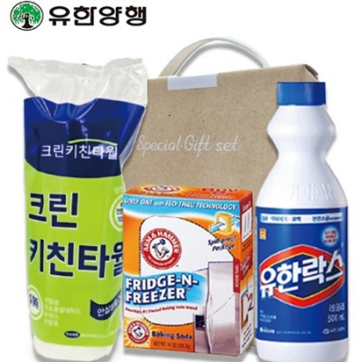 스위트홈세트22호 (크린키친타올+암앤해머에프앤에프396.8g+유한양행 유한락스)3종(손잡이고급케이스)