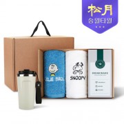 송월타올 리빙 기프트세트 9 (스누피 피너츠180g 2P + 오너 스텐 텀블러530ml 1P)