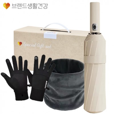 브생건 방한세트 107호(벨벳 넥워머+스마트 방한장갑+24K UV차단 3단 완전자동암막 우산)