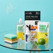 슈가버블 주방세제+리필 니트릴장갑 떡수세미 대일밴드 소독용에탄올 주방6종세트