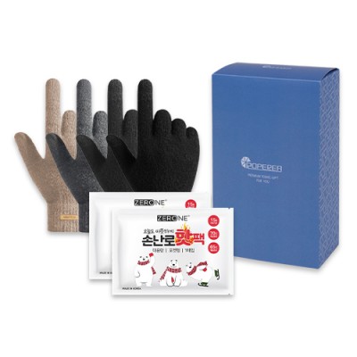 로페리아 미끄럼방지터치장갑1P,핫팩150g 2P세트