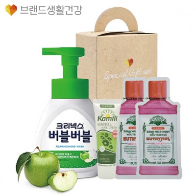 브생건376호 4종세트(크리넥스 버블버블 거품형 핸드워시+카밀 핸드크림+유시몰 가글2매)