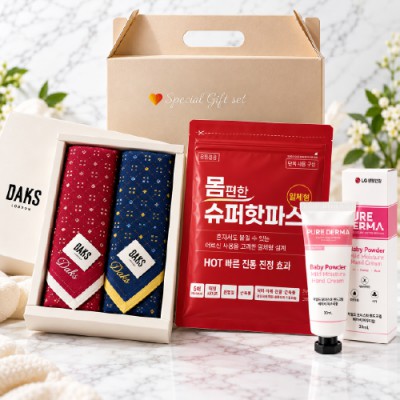 몸편한 프리미엄 건강선물세트 1호(닥스손수건2매입세트+일체형파스+LG퓨어더마핸드크림)
