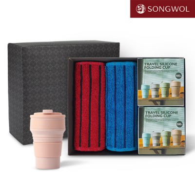 송월타올 리빙 기프트세트 26 (샤보렌멀티스포츠타올 2P + 실리콘텀블러500ml 2P)