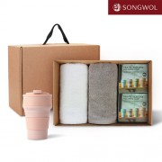 송월타올 리빙 기프트세트 31 (뉴컬러무지타올 150g 2P + 실리콘텀블러500ml 2P)